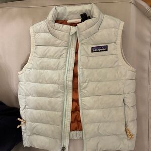 Patagonia Light Blue and Brown Puffer Vest